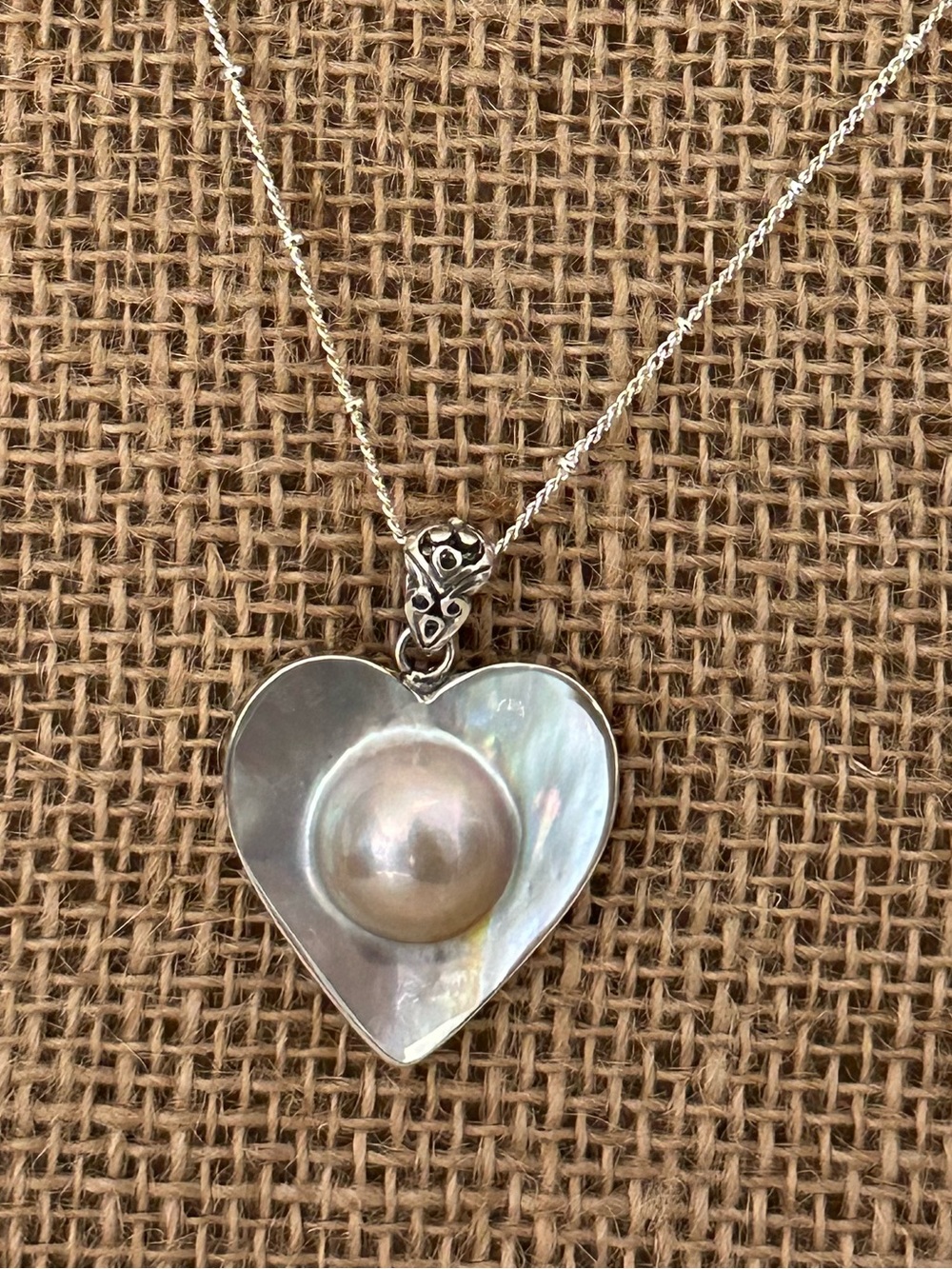 Heart-Shaped Mabe Pearl and Sterling Silver Pendant
